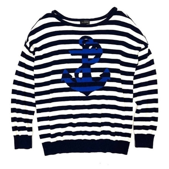 The Limited Nautical Striped Anchor Graphic Sweater wool blend classic navy - Picture 2 of 9